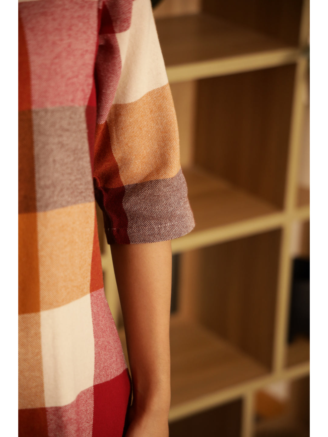 Red Checked Three-Quarter Sleeves Kurta & Palazzo