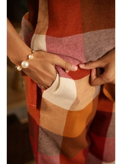 Red Checked Three-Quarter Sleeves Kurta & Palazzo