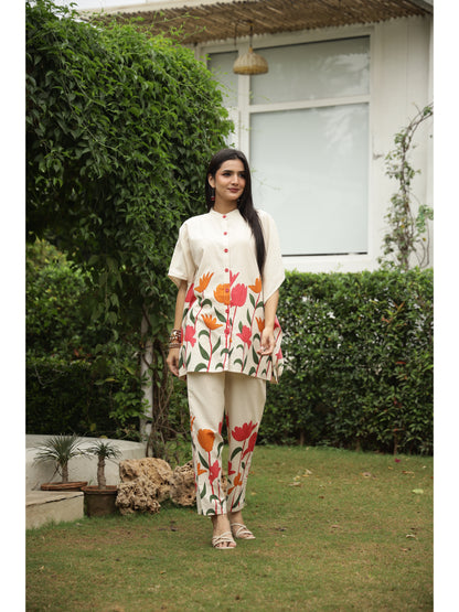 Multi Floral Three-Quarter Sleeves Co-ord Set