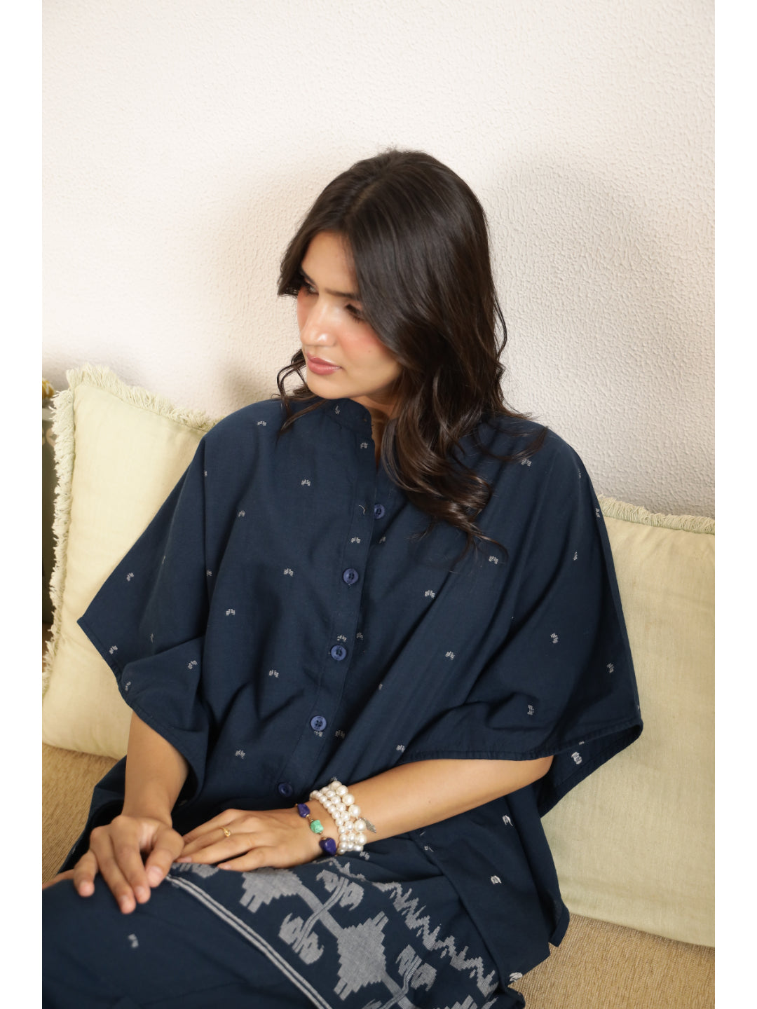 Blue Ethnic Motifs Three-Quarter Sleeves Co-ord Set