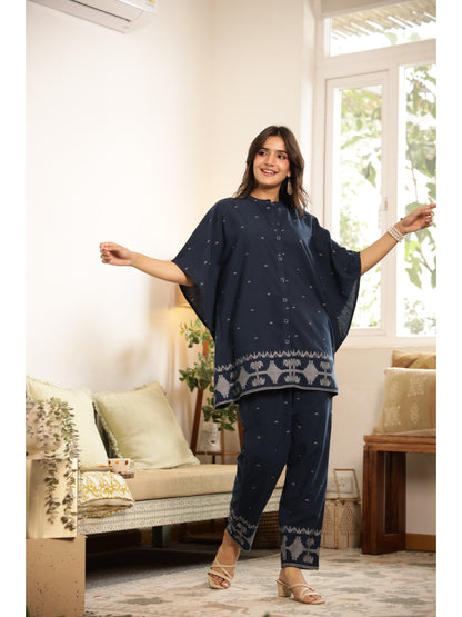 Blue Ethnic Motifs Three-Quarter Sleeves Co-ord Set