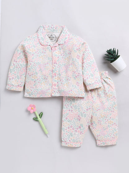 Pink Floral Full Sleeve Night Suit