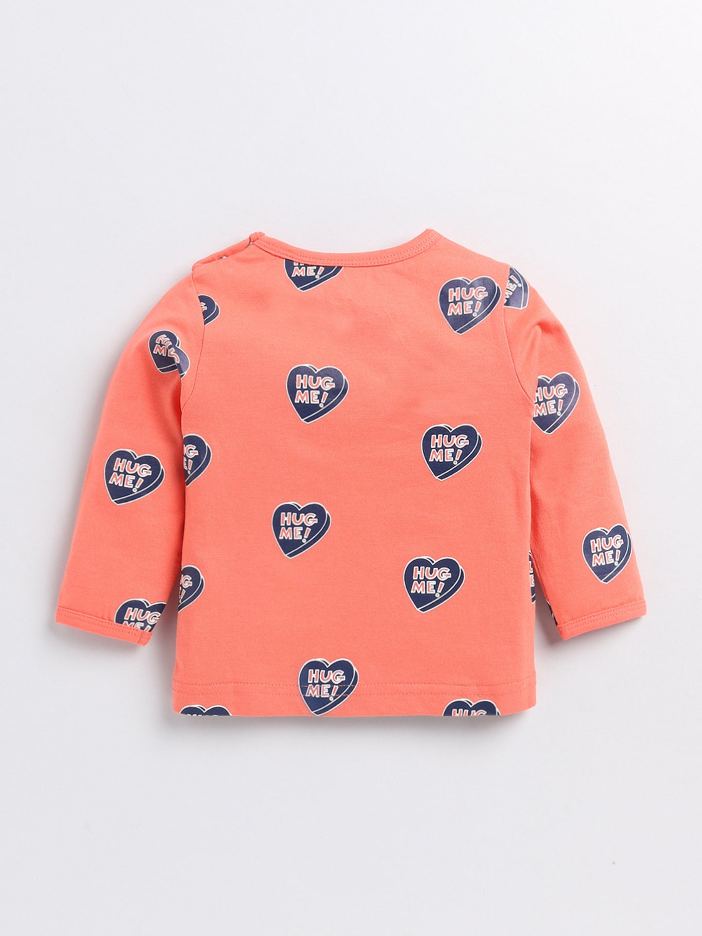 Hearts Orange Cotton Full Sleeve Nightwear Set