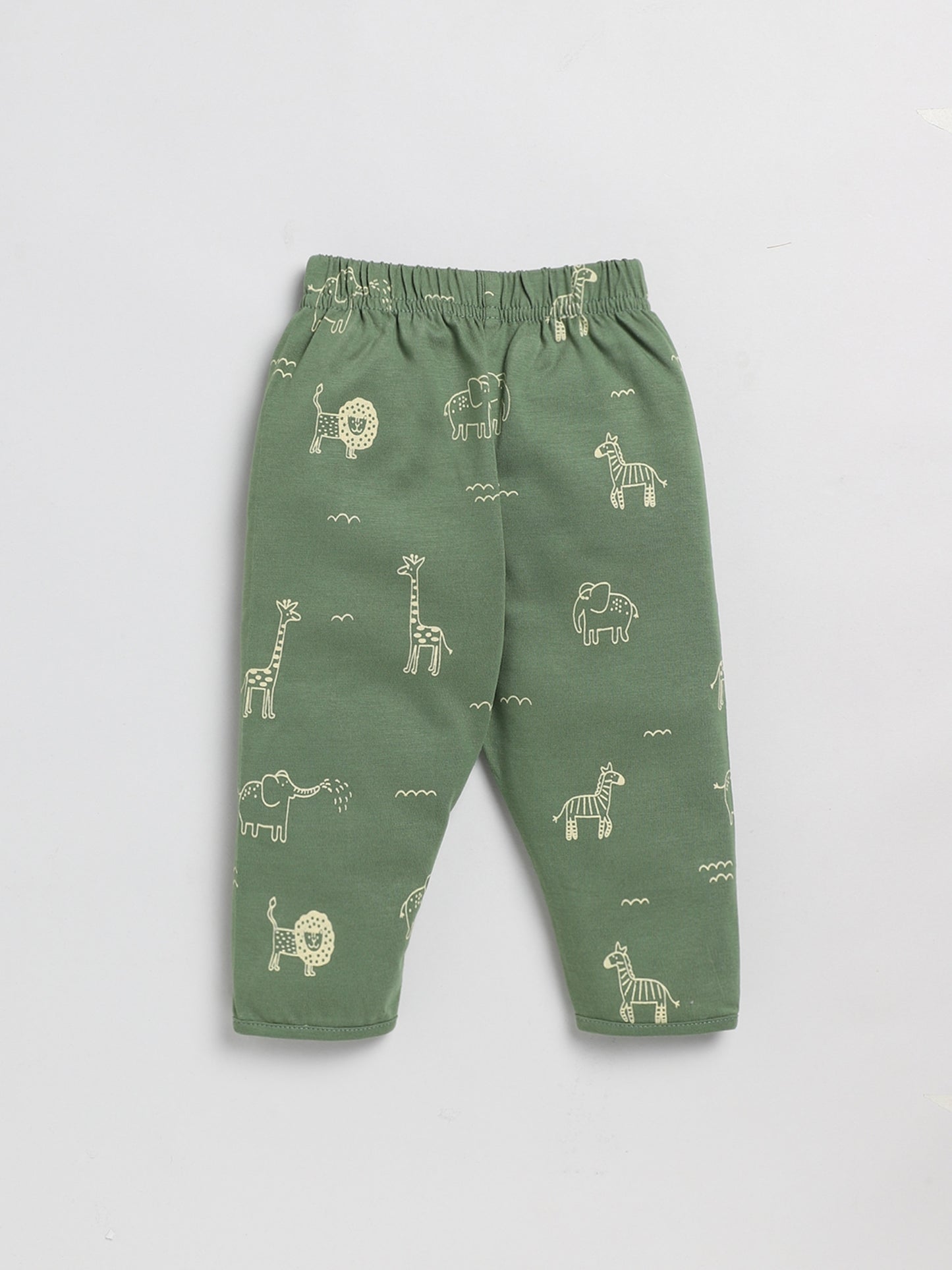 Cute Animal Print Green Full Sleeve Nightwear Set