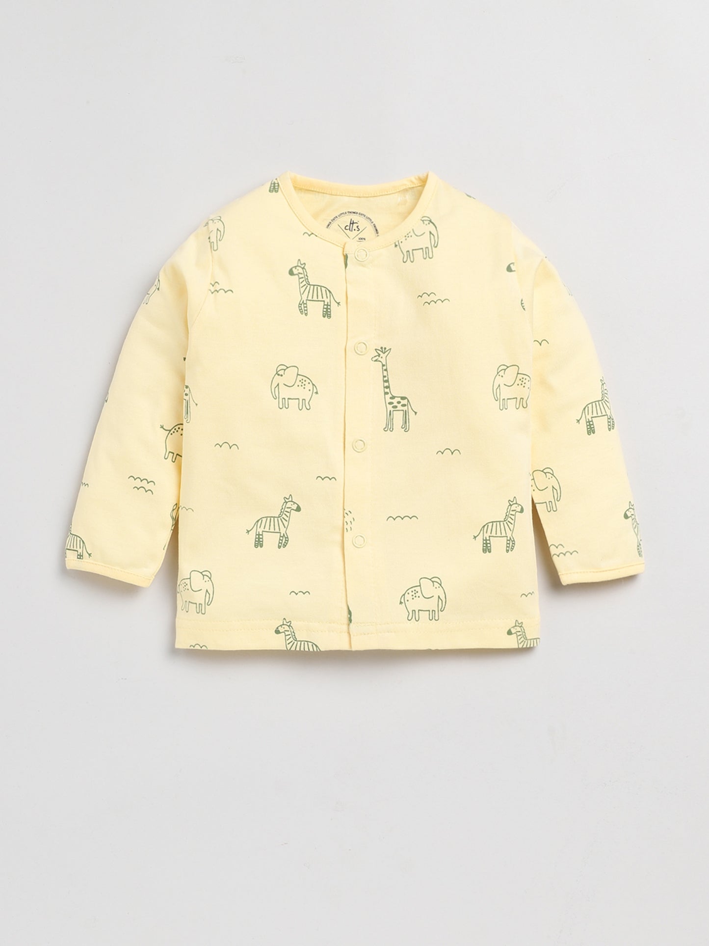 Cute Animal Print Yellow Full Sleeve Nightwear Set