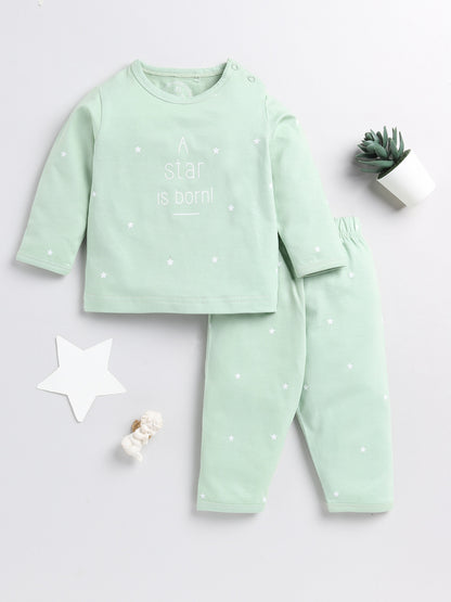 Star is Born Green Cotton Full Sleeve Night Suit