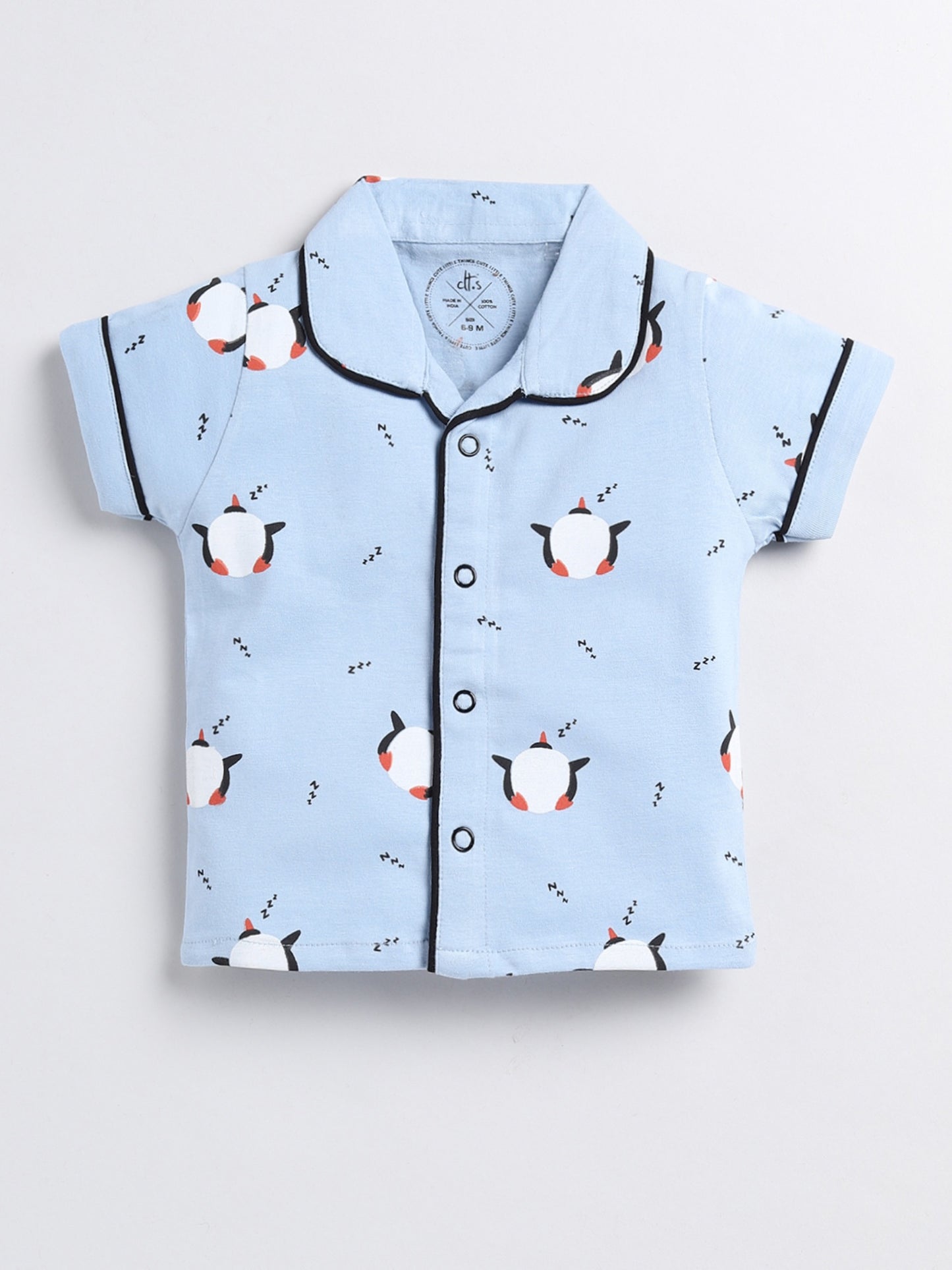 Penguin Print Blue Cotton Half Sleeve Nightwear Set