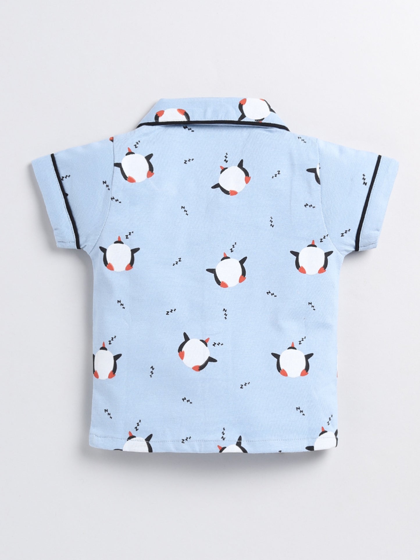 Penguin Print Blue Cotton Half Sleeve Nightwear Set