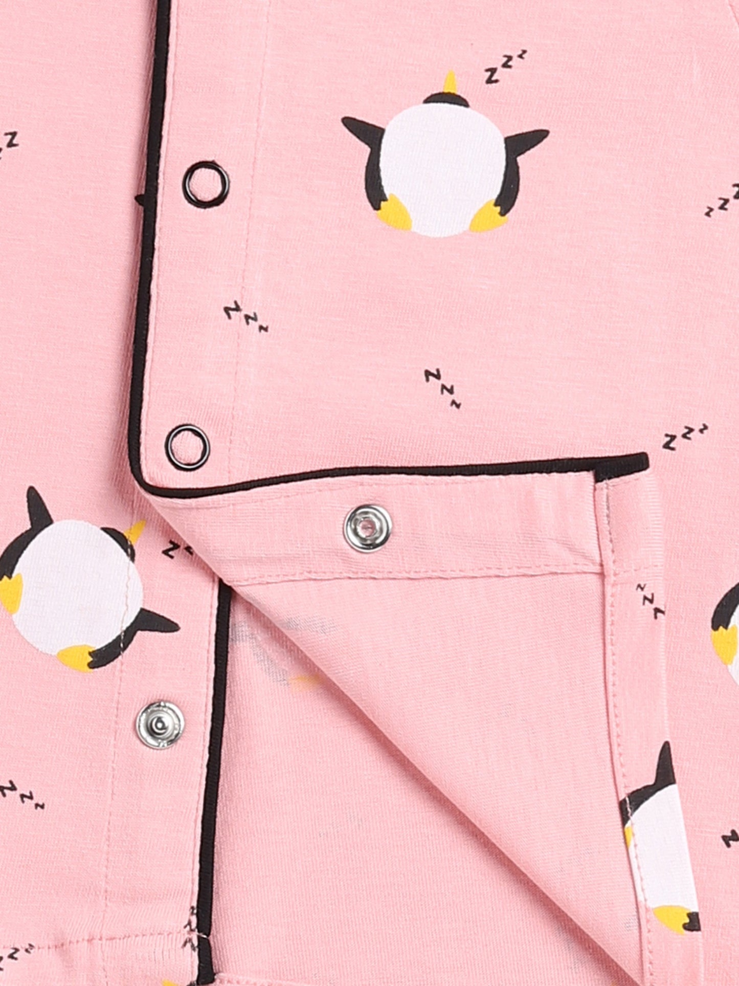 Penguin Print Pink Cotton Half Sleeve Night Suit