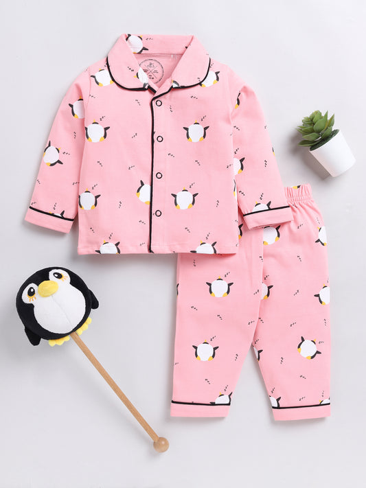 Animal Print Pink Full Sleeve Nightwear Set