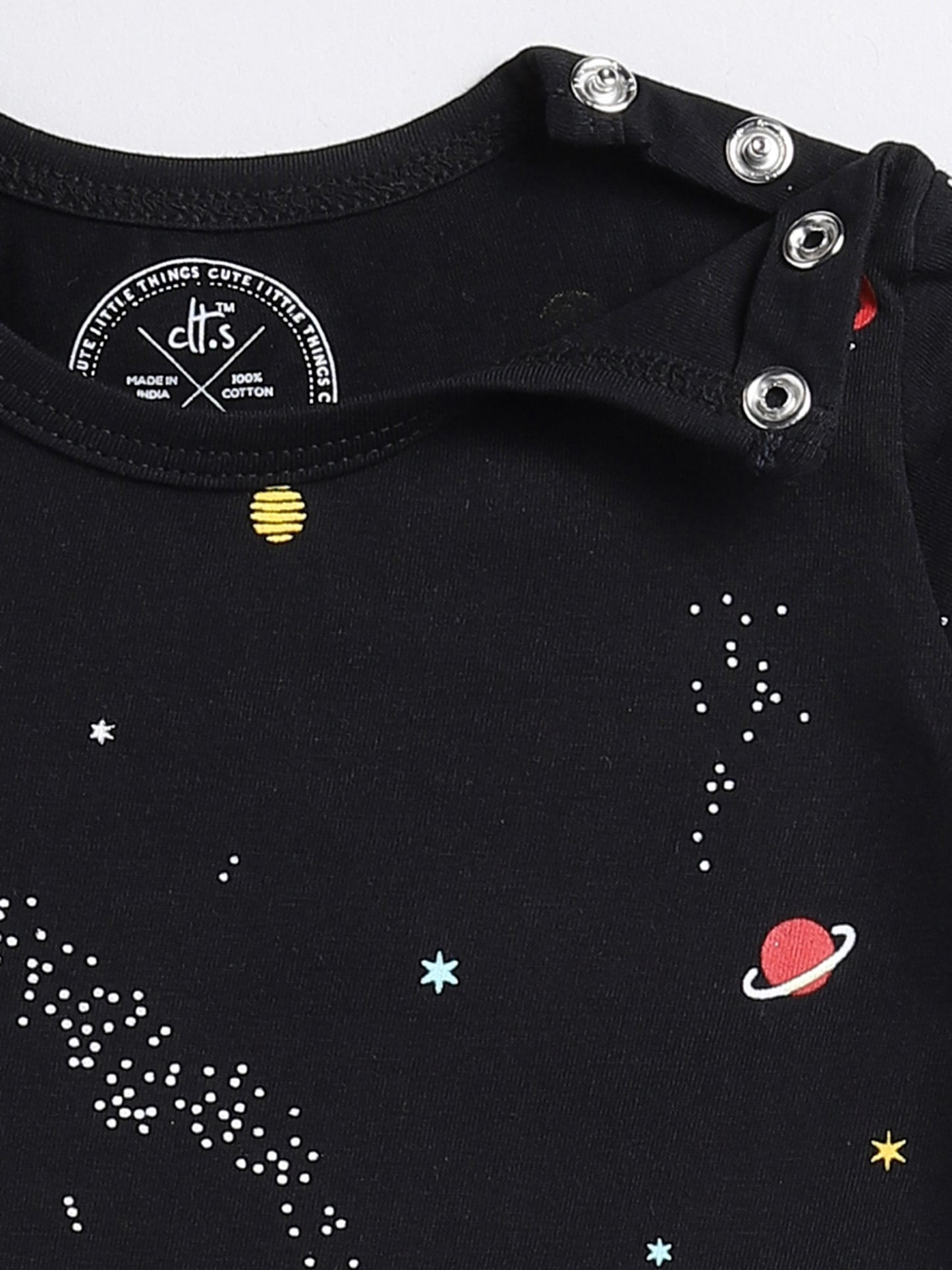 Space Theme Black Cotton Full Sleeve Nightwear Set