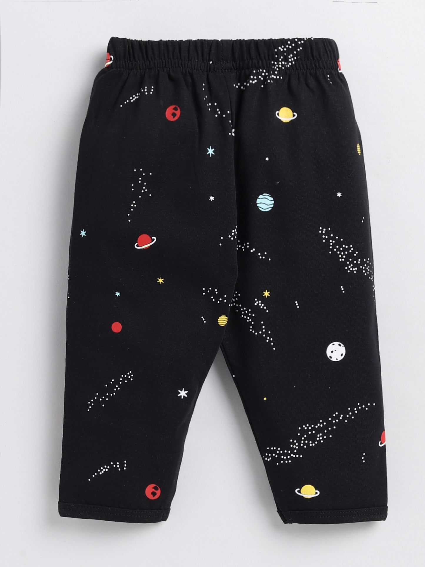 Space Theme Black Cotton Full Sleeve Night Suit