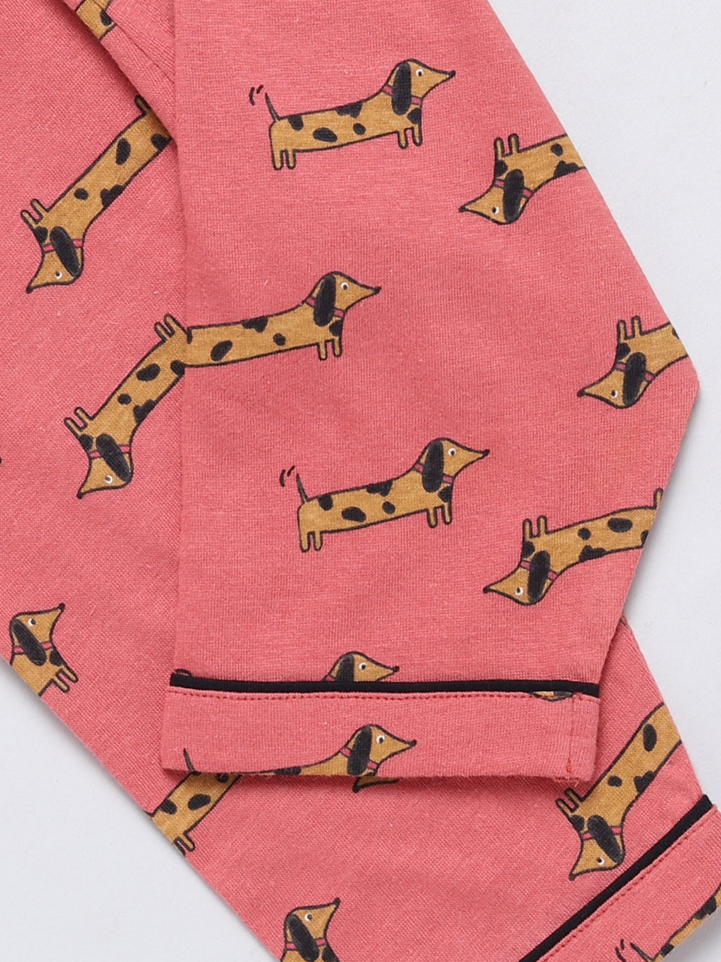 Dog Print Rust Full Sleeve Nightwear Set