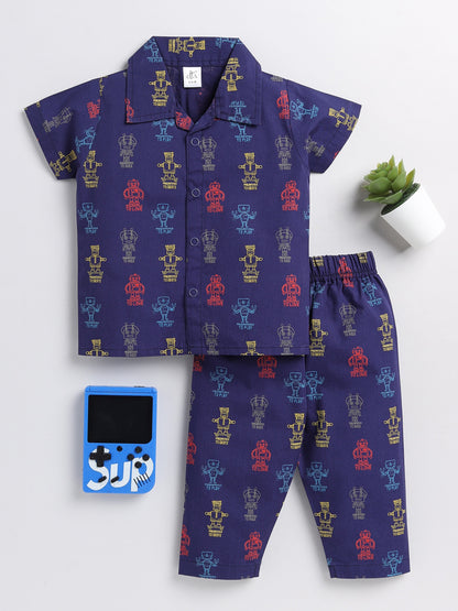 Gaming Blue Cotton Half Sleeve Nightwear Set