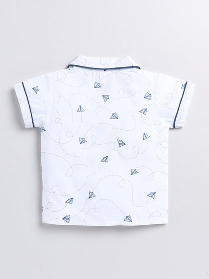 Aeroplane White Cotton Half Sleeve Nightwear Set