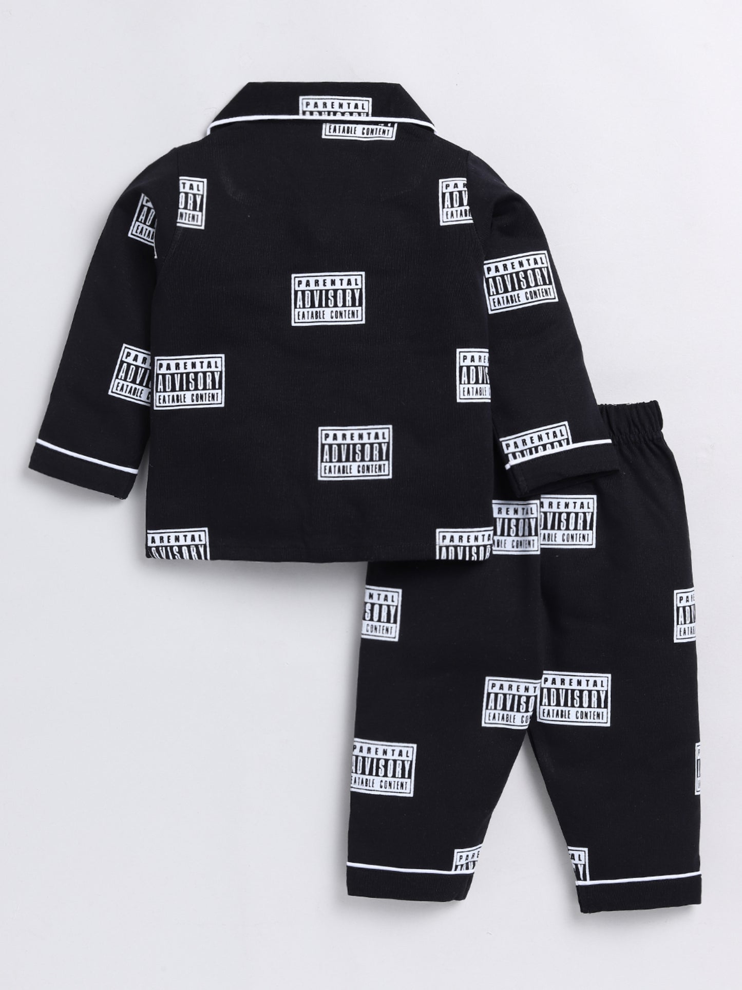 Advisory Black Full Sleeve Nightwear Set