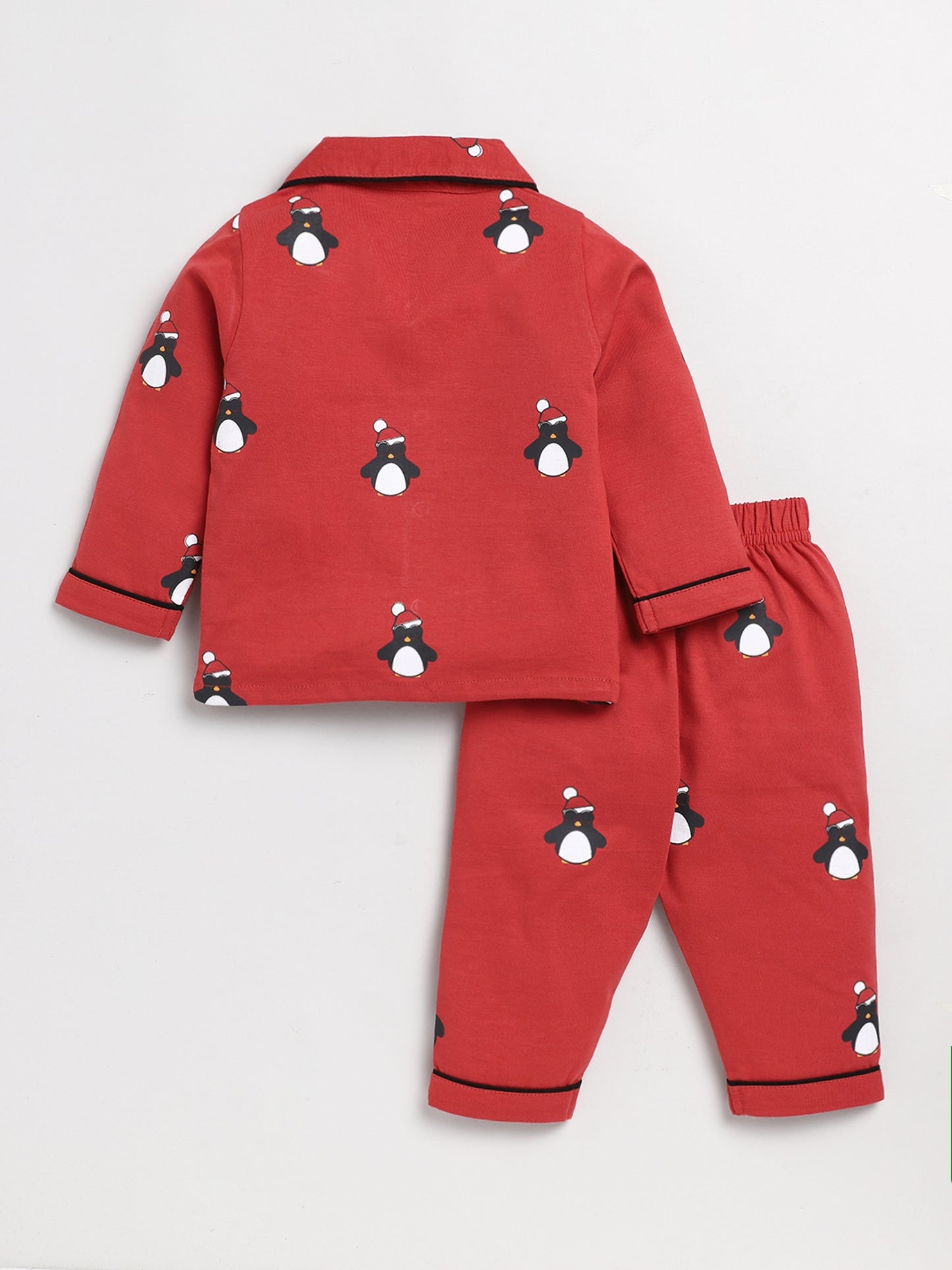 Penguin Print Red Full Sleeve Nightwear Set