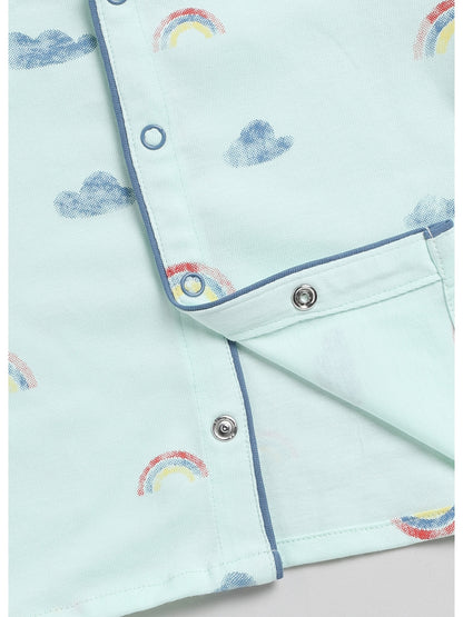 Clouds & Rainbows Print SeaGreen Full Sleeve Nightwear Set