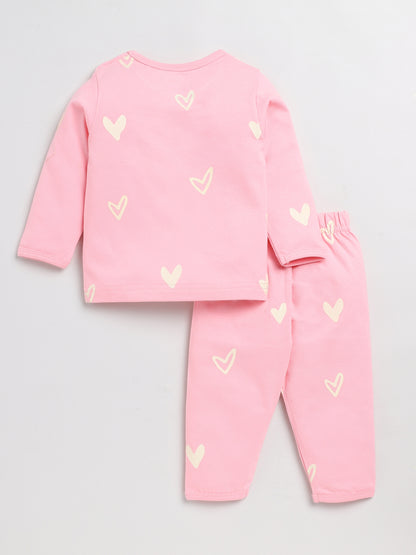 All Hearts Pink Full Sleeve Nightwear Set