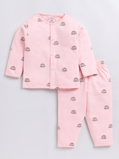 Tortoise Print Pink Full Sleeve Nightwear Set
