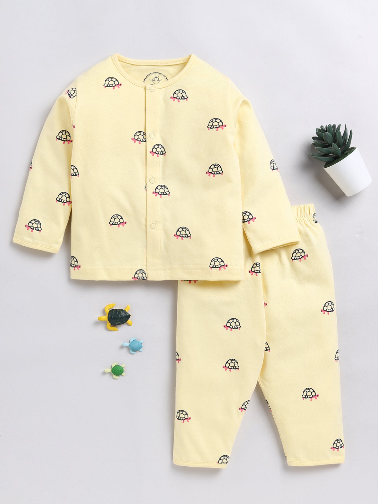 Tortoise Print Yellow Full Sleeve Nightwear Set