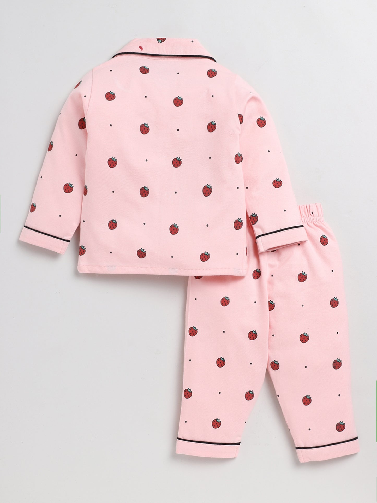 Strawberry Print Pink Full Sleeve Nightwear Set