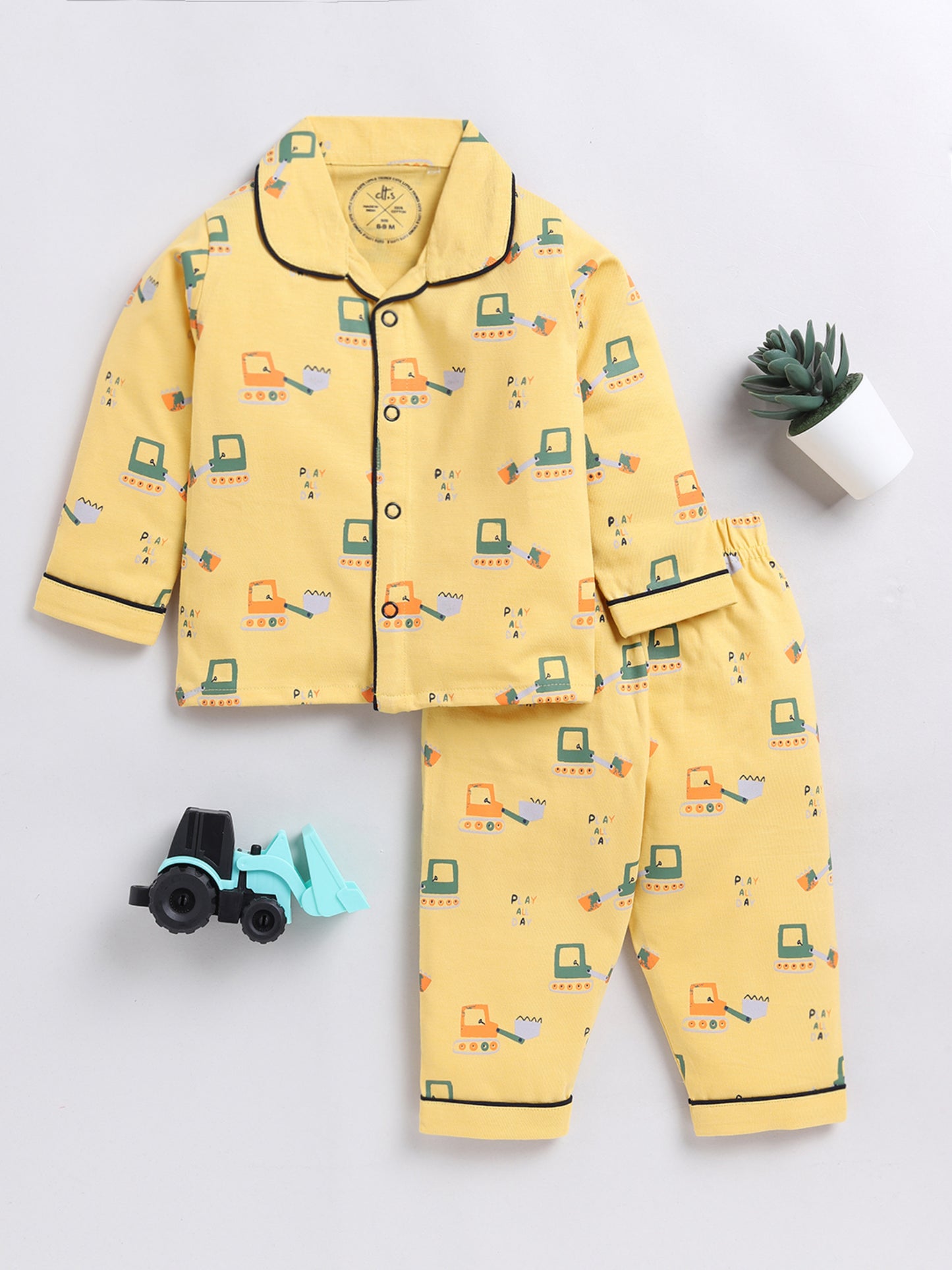 Crane Print Yellow Full Sleeve Nightwear Set