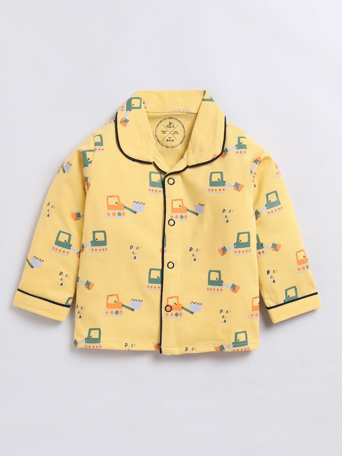 Crane Print Yellow Full Sleeve Nightwear Set