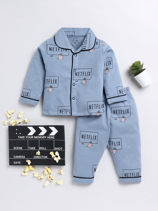 Blue Netflix and Chill Full Sleeve Night Suit