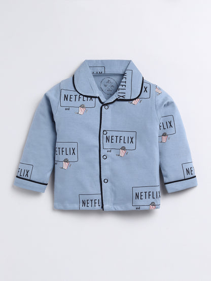 Blue Netflix and Chill Full Sleeve Night Suit