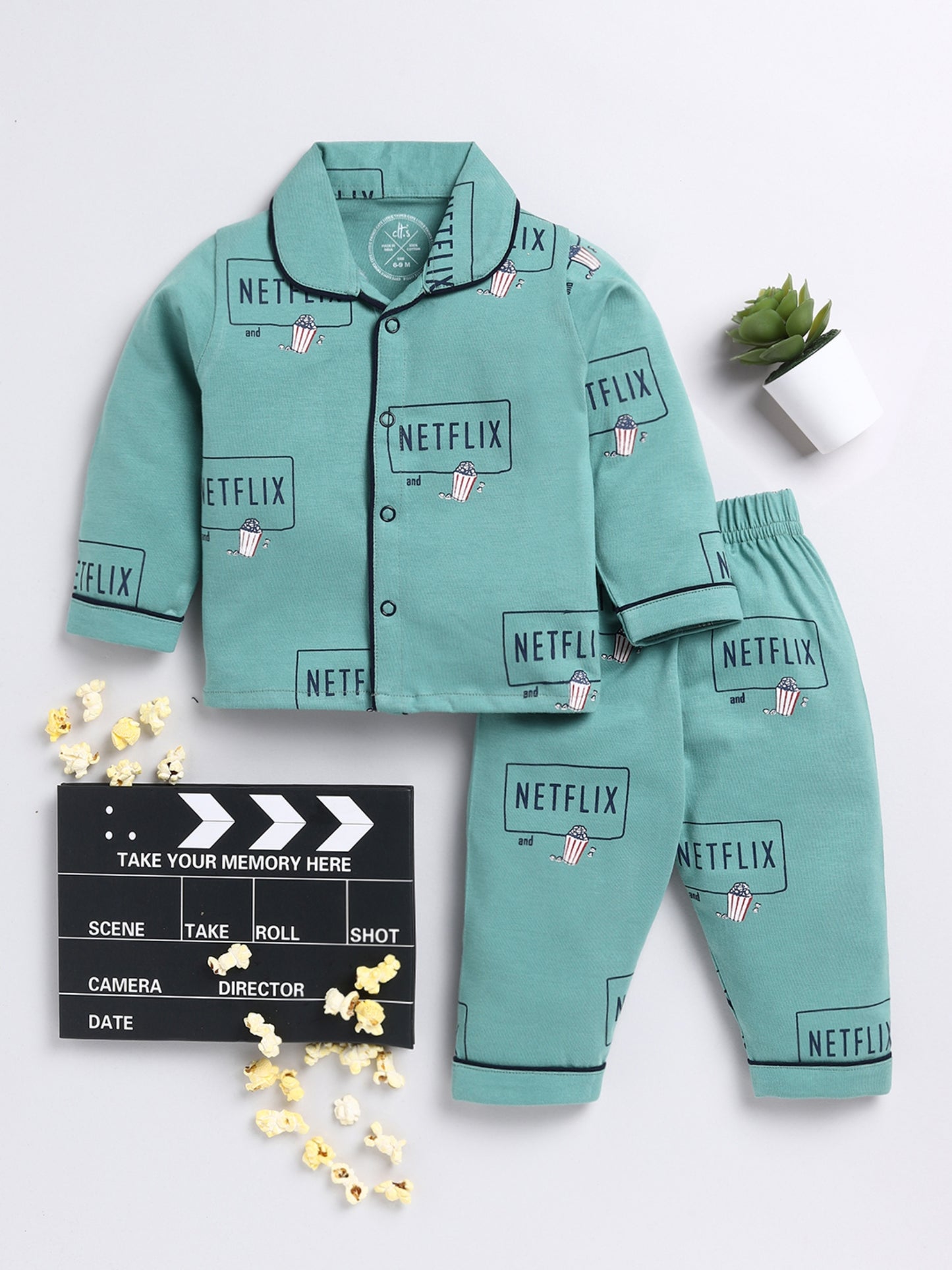 Green Netflix and Chill Full Sleeve Night Suit