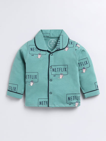 Green Netflix and Chill Full Sleeve Night Suit