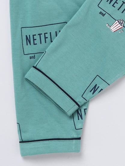 Green Netflix and Chill Full Sleeve Night Suit