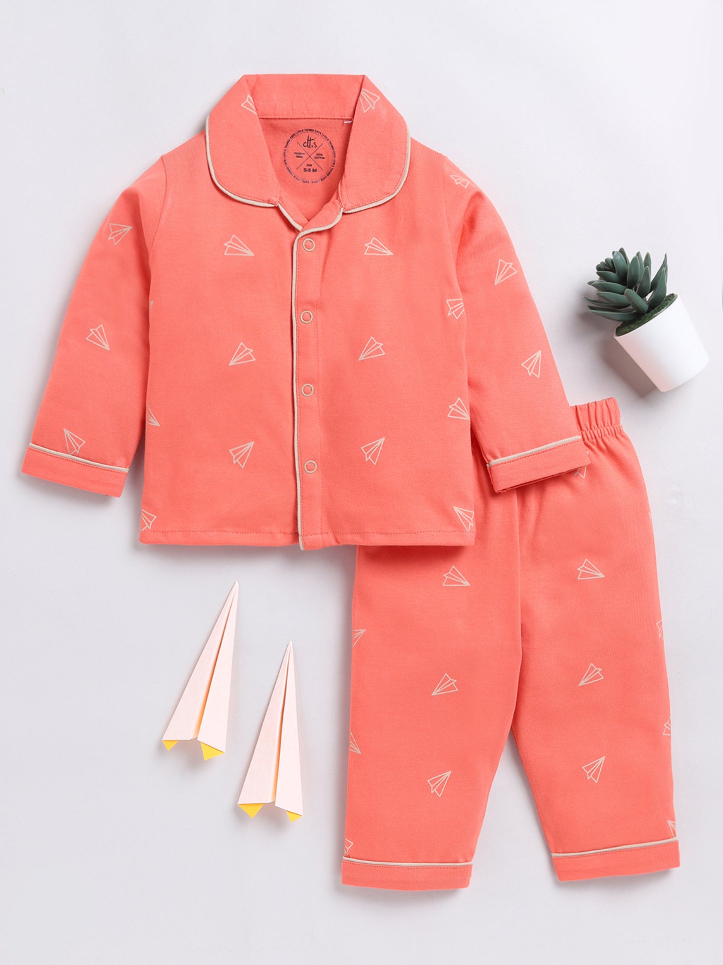 Aeroplane Orange Full Sleeve Nightwear Set