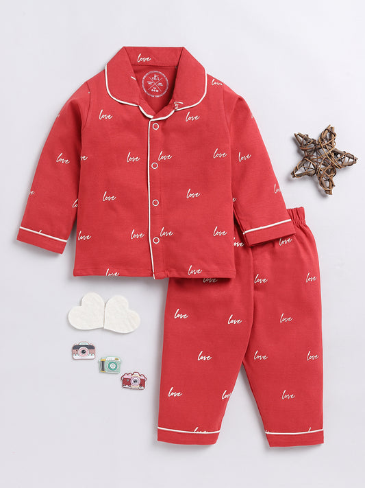 Red "Love" Full Sleeve Night Suit