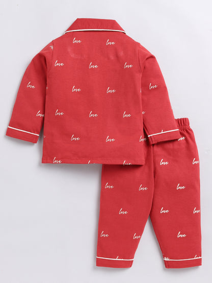 All Love Red Full Sleeve Nightwear Set