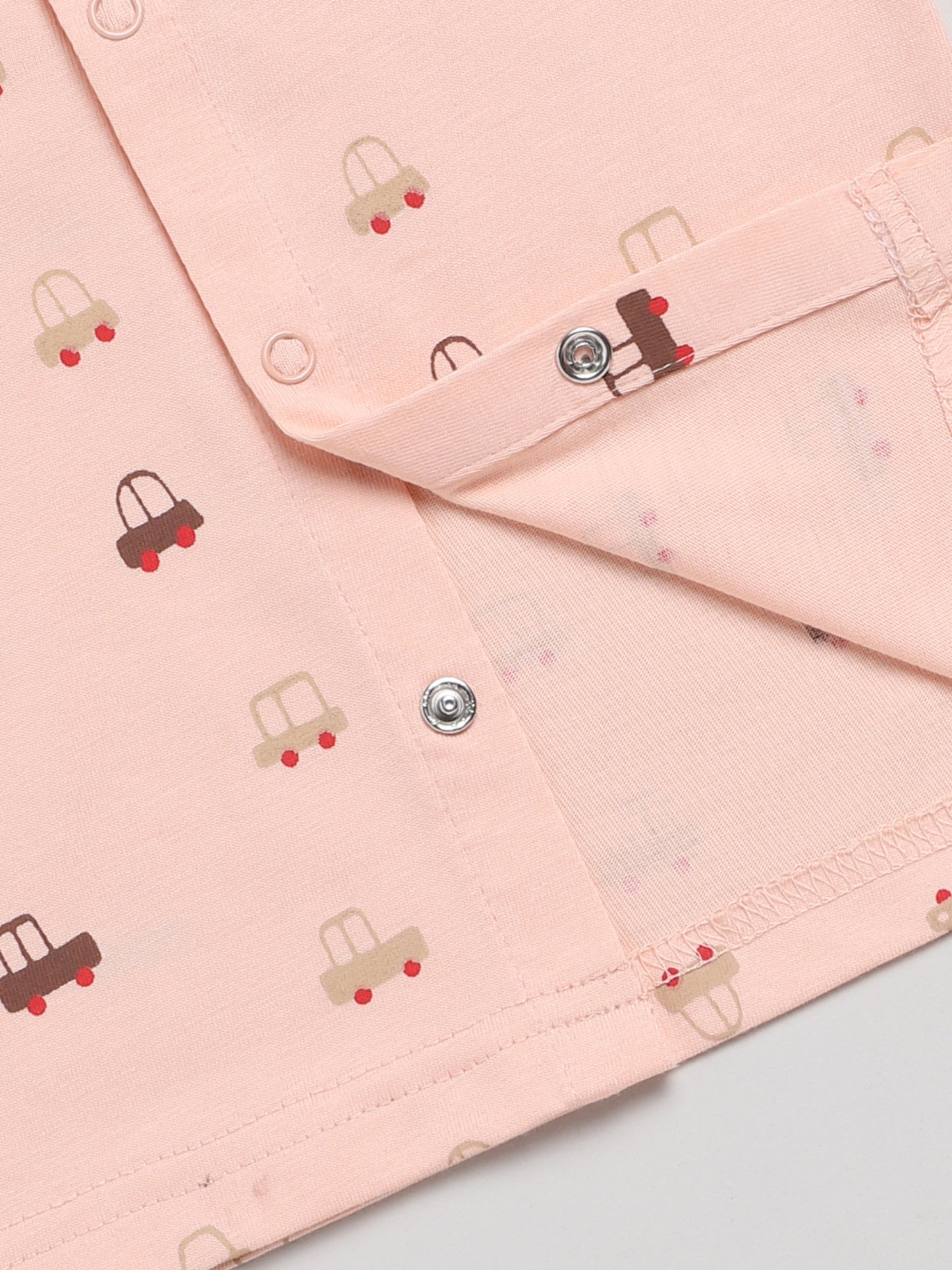 Car Print Peach Full Sleeve Nightwear Set