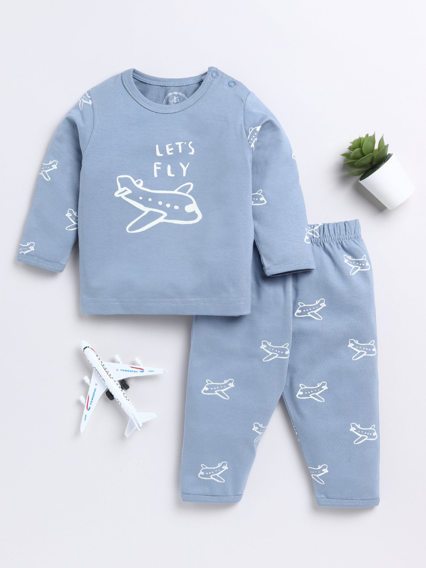 Blue Aeroplane Full Sleeve Nightwear Set