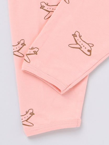 Peach Aeroplane Full Sleeve Nightwear Set