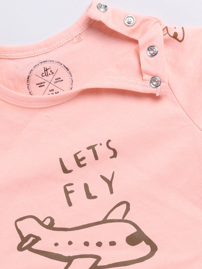 Peach Aeroplane Full Sleeve Nightwear Set