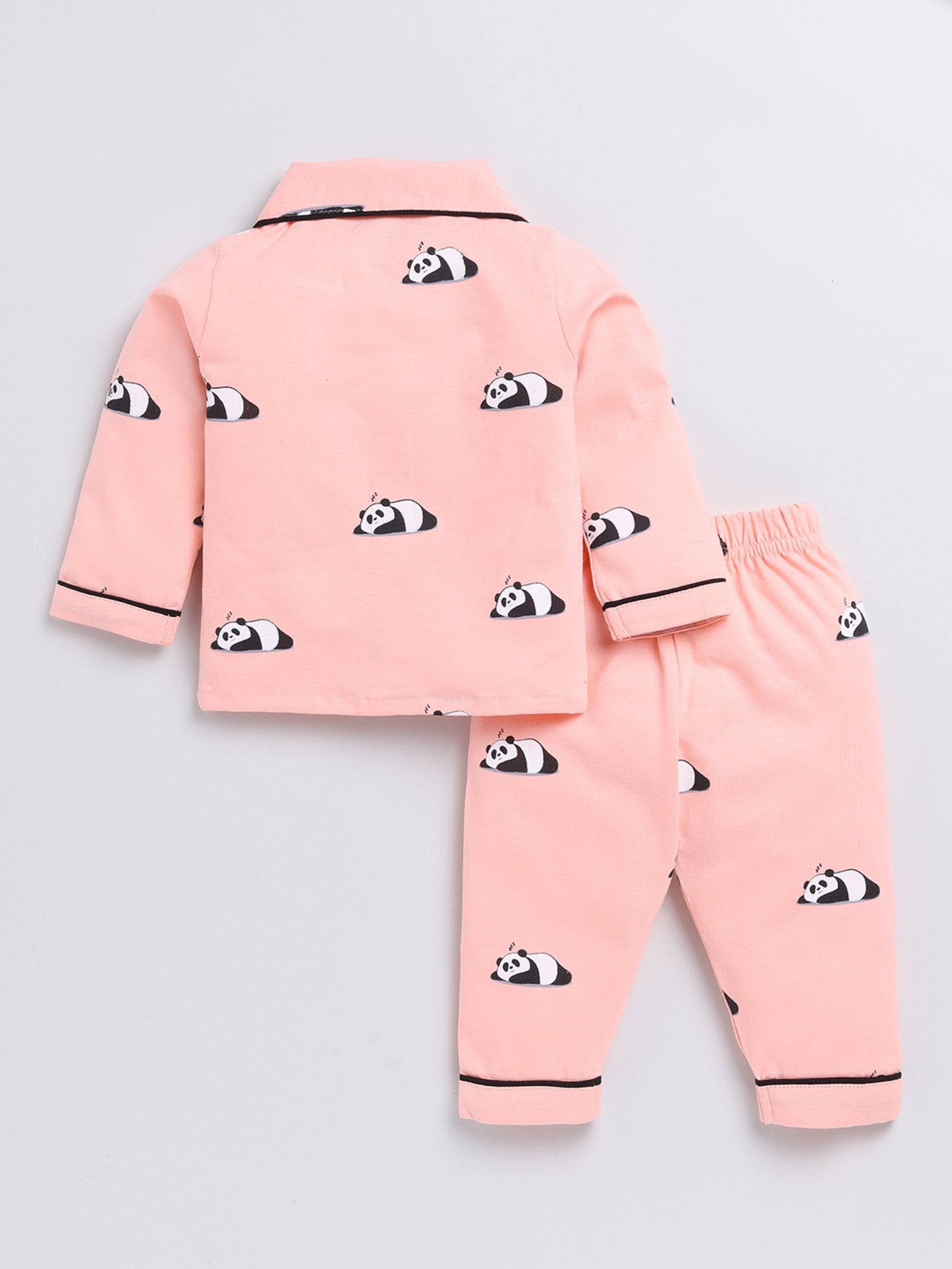 Peach Sleeping Panda Full Sleeve Night Suit