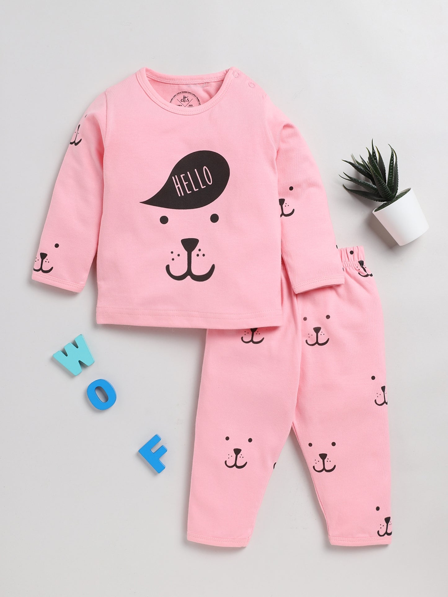 Animal Print Pink Full Sleeve Nightwear Set