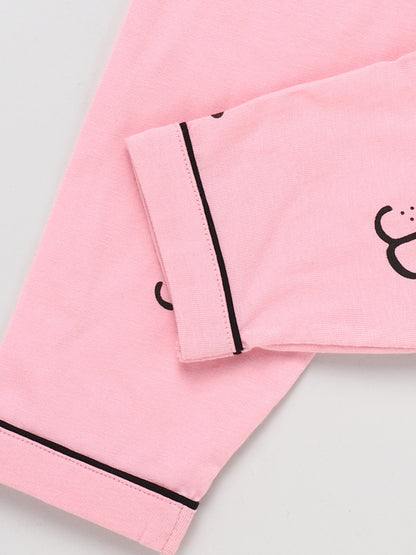 Puppy Face Pink Full Sleeve Nightwear Set
