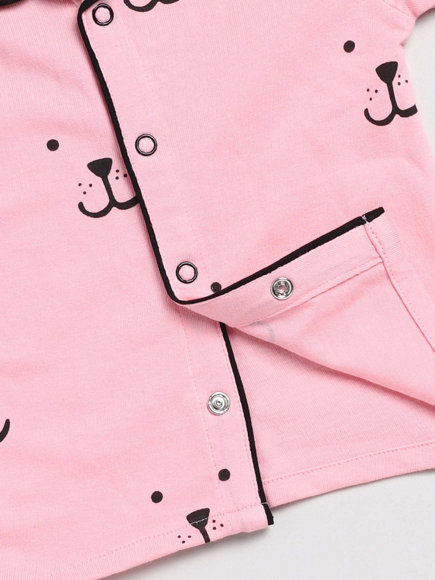 Puppy Face Pink Full Sleeve Nightwear Set
