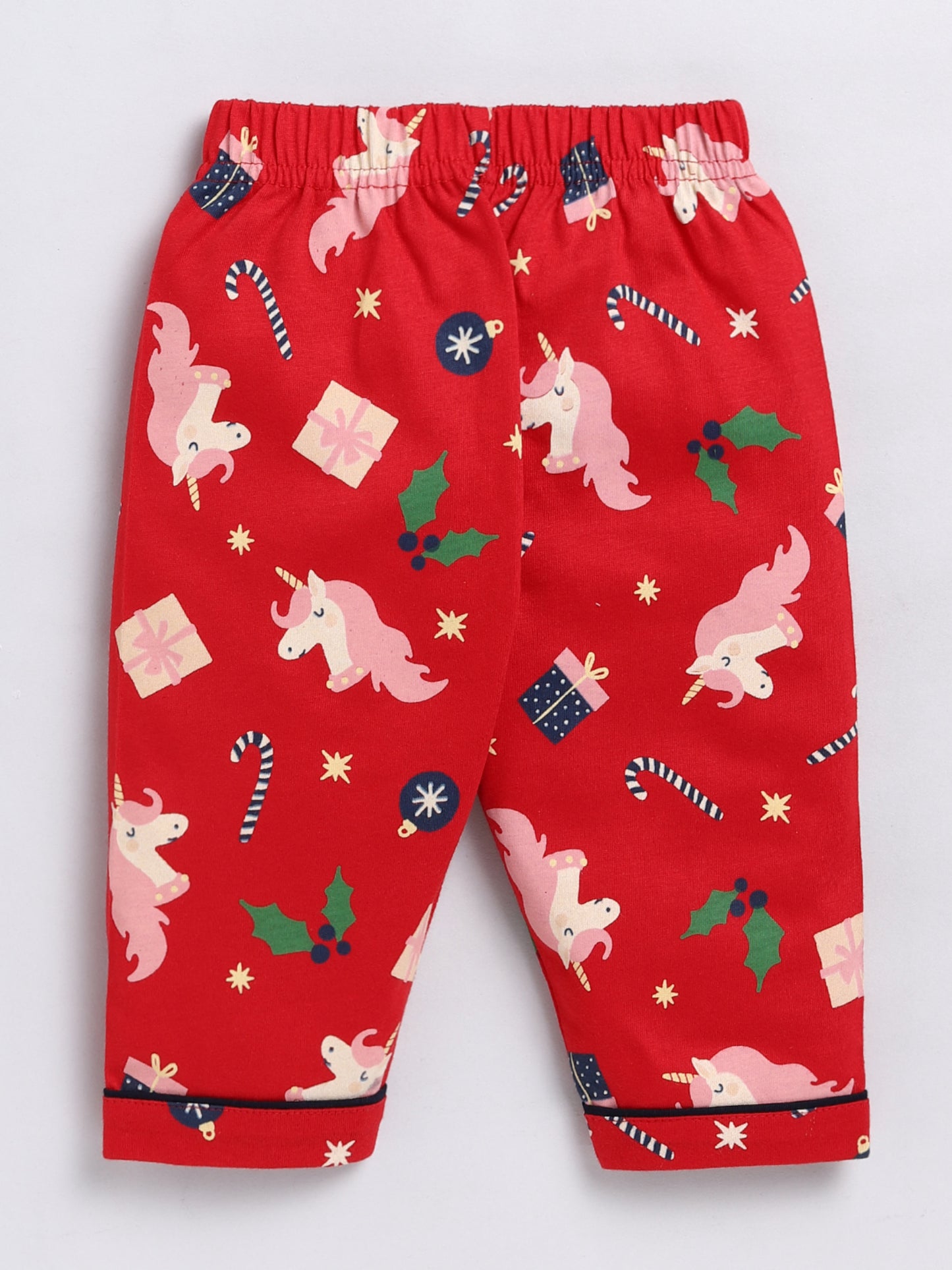 Unicorn Christmas Red Full Sleeve Nightwear Set