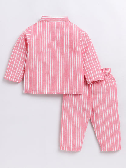 Striped Coral Full Sleeve Nightwear Set