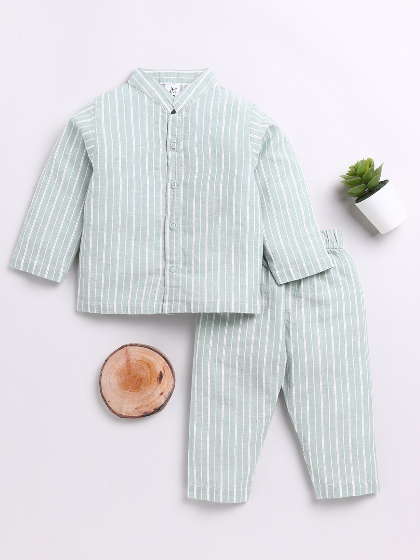 Striped Green Full Sleeve Nightwear Set