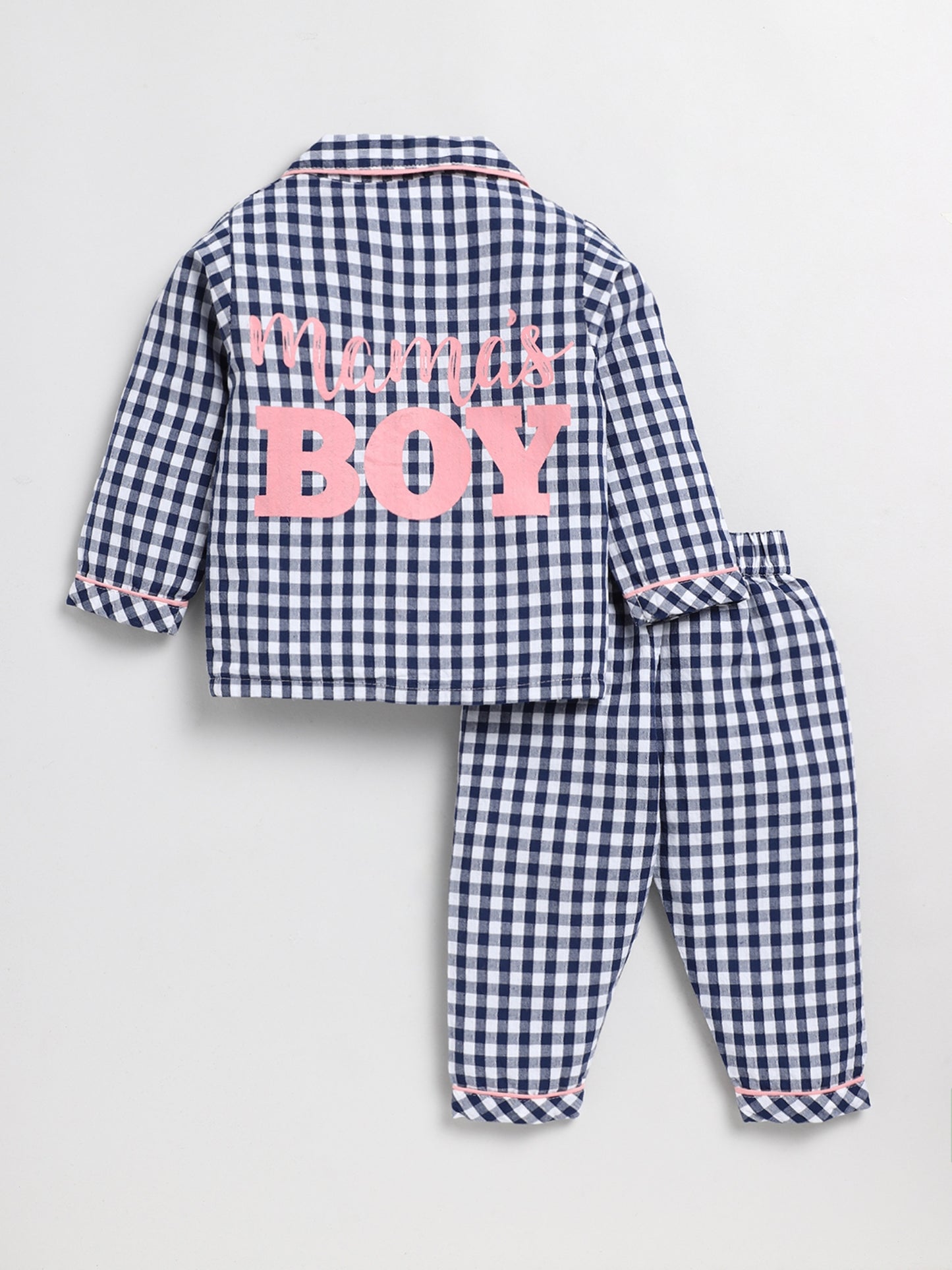 Mama's Boy Checked Blue Full Sleeve Nightwear Set