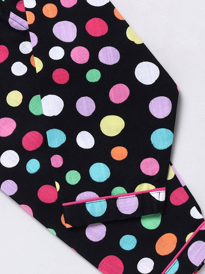 Polka Dots Black Full Sleeve Nightwear Set