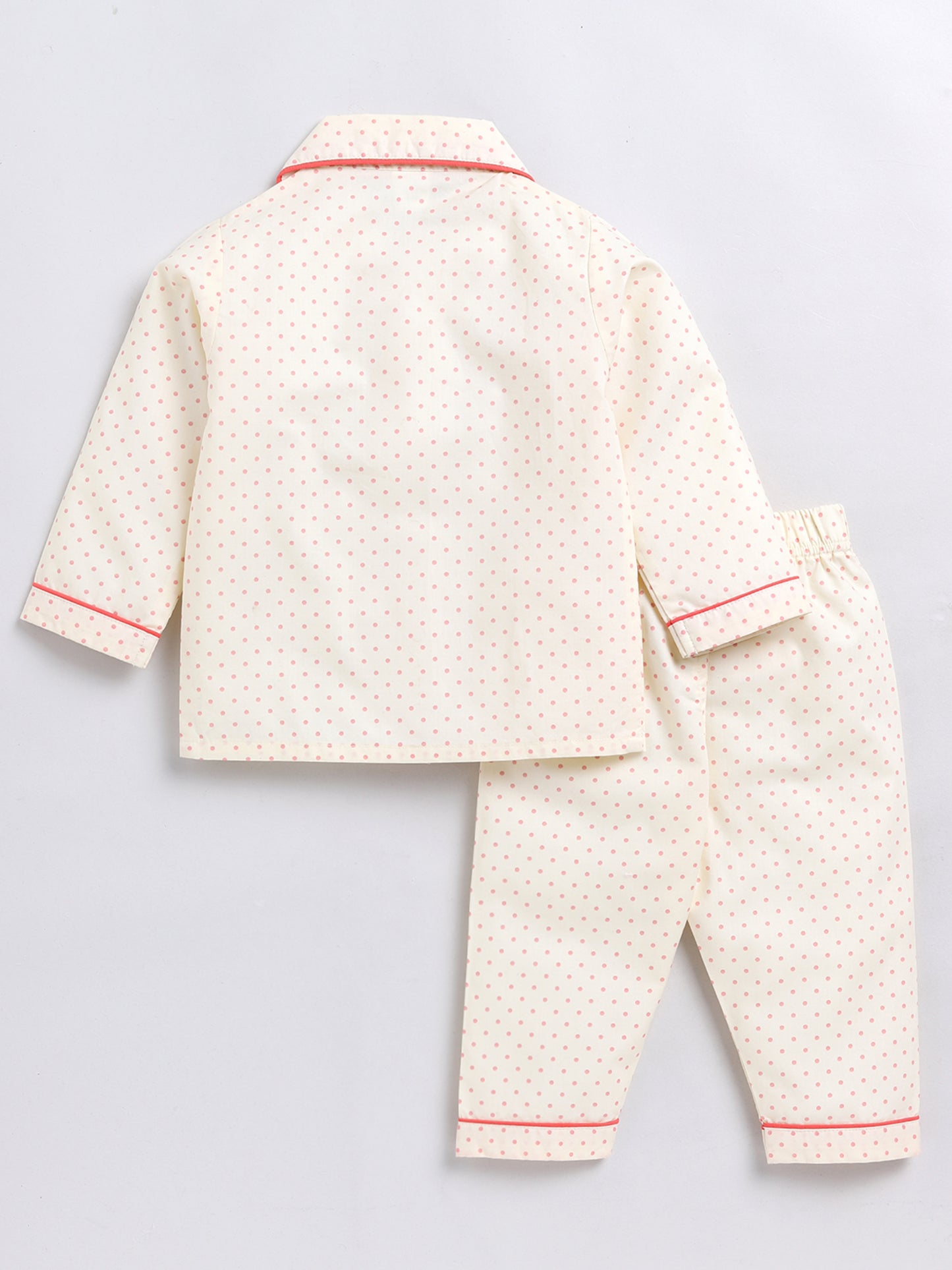 Polka Dots Cream Full Sleeve Nightwear Set